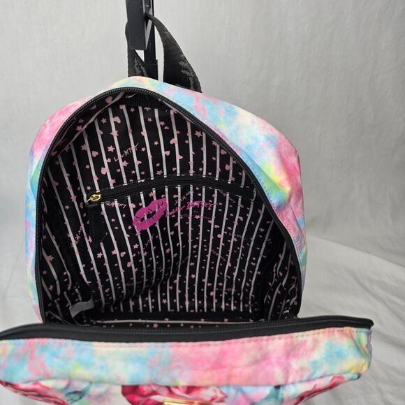 Betsey Johnson Floral Backpack Pink Blue 14" x 10" x 4" - Picture 5 of 12